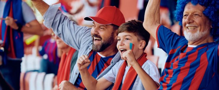 Fans cheering at a sports game