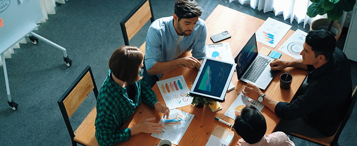 Overhead view of a business meeting in a conference room