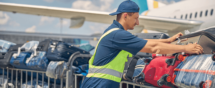 an airline worker loads luggage onto a plane